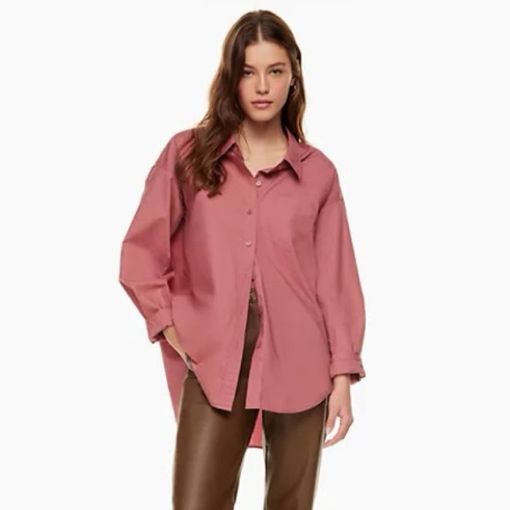 Aritzia Wilfred Free Oversized Poplin Button Down Shirt Pink size XXSmall